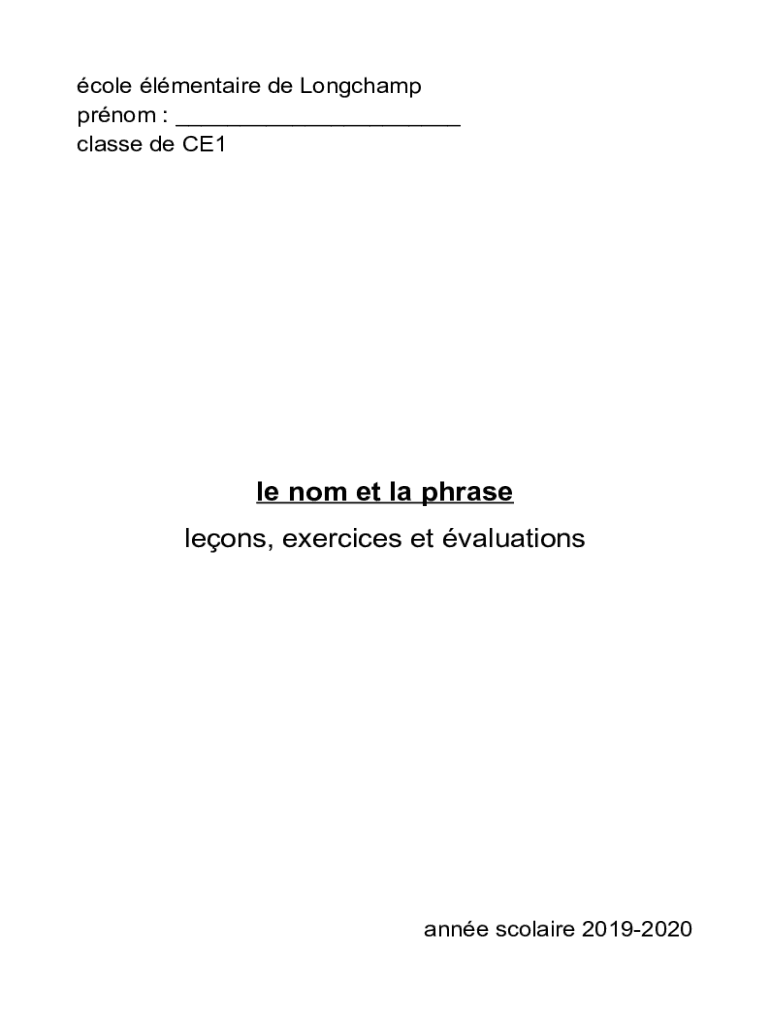 Remplissable En Ligne le nom et la phrase leons, exercices et