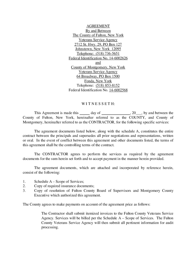 Fillable Online agreement Montgomery County, NY Fax Email Print
