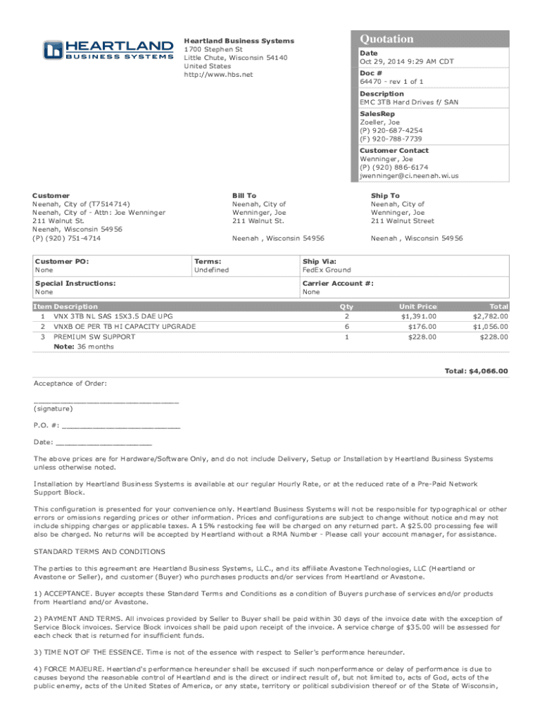 Fillable Online www2 ci neenah wi Heartland Business Systems1700