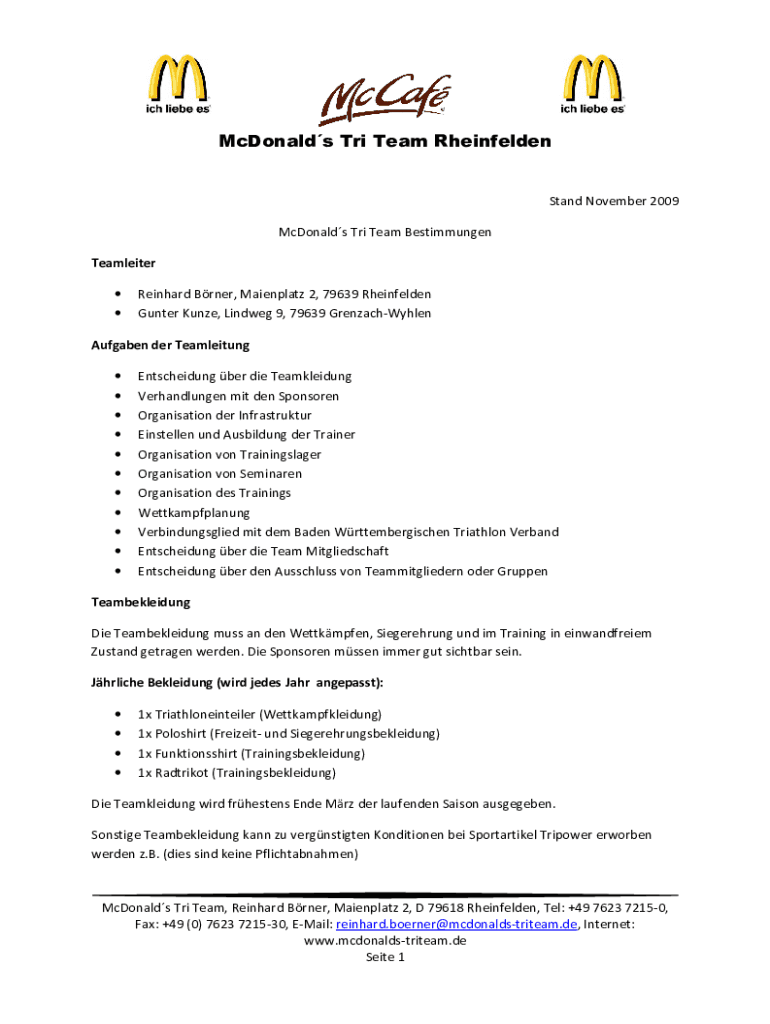 Ausfüllbar Online McDonalds Tri Team Rheinfelden Fax Email Drucken