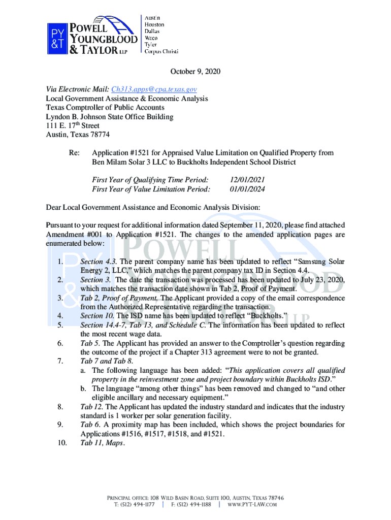 Fillable Online Application 1521 for Appraised Value Limitation on