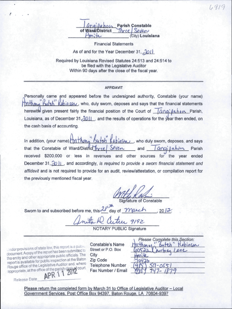 Fillable Online Tangipahoa Parish Constable Ward 3 Fax Email Print