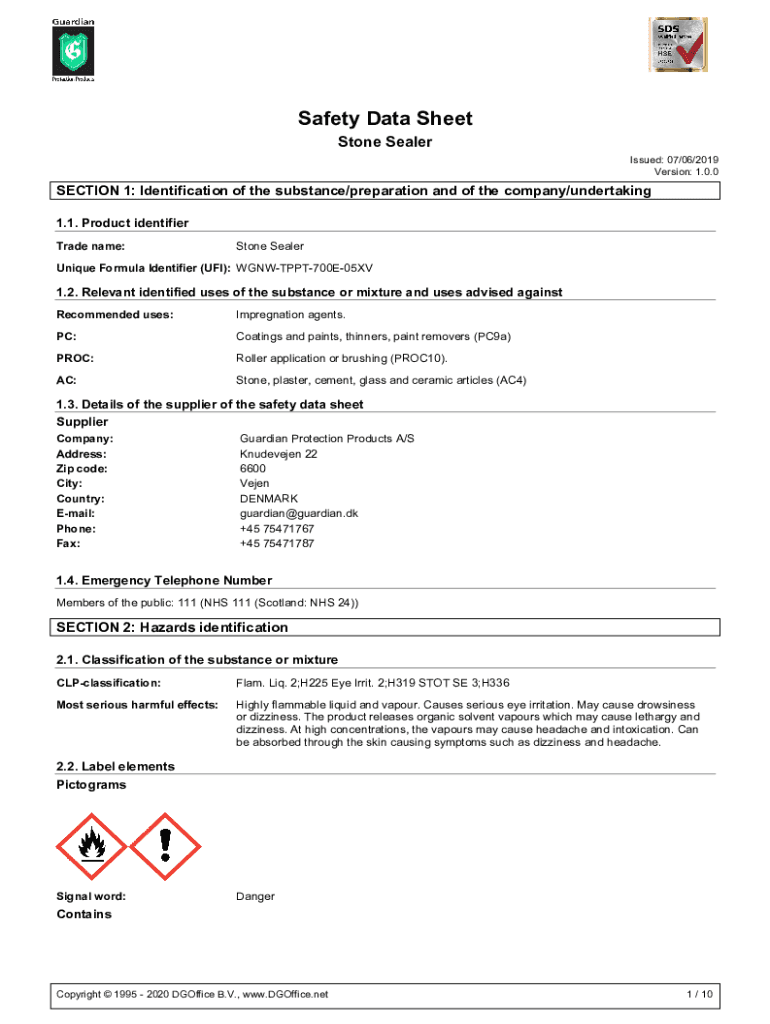 Fillable Online SAFETY DATA SHEET VINYL AND STONE SEALER Fax Email Print pdfFiller