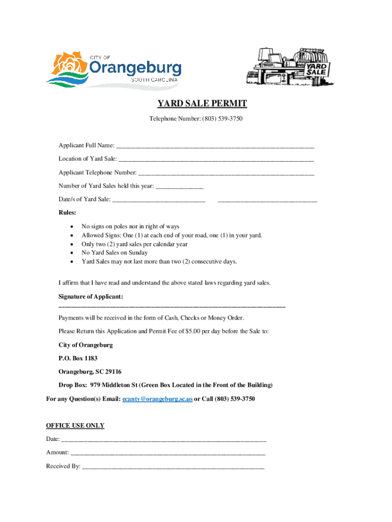 Fillable Online information required for city of columbia garage sale