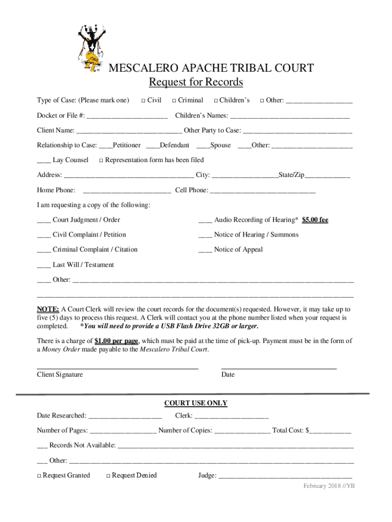 Fillable Online Free fillable MESCALERO APACHE TRIBAL COURT Fax