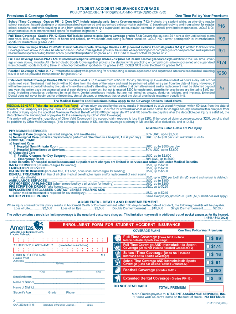 Fillable Online corsicastickney k12 sd Student Accident Insurance for