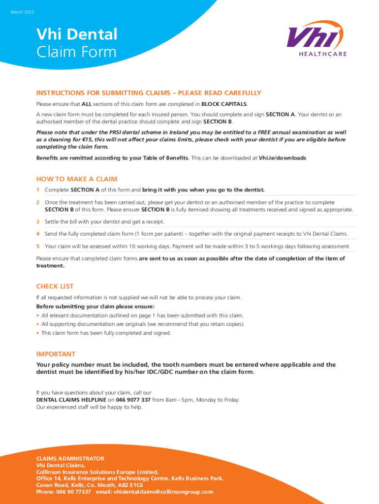 Fillable Online DENTAL CLAIM INSTRUCTIONS Fax Email Print pdfFiller