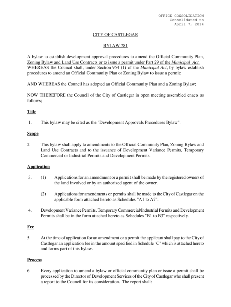 Fillable Online Planning and Development Procedures and Fees Bylaw