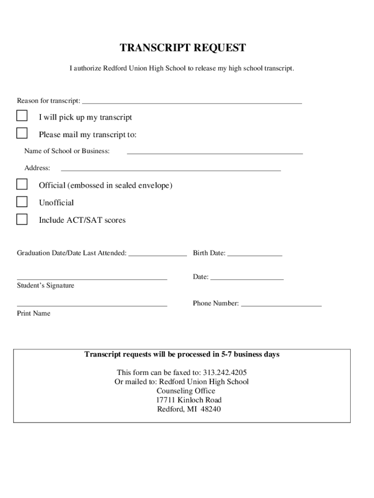 Fillable Online I authorize Redford Union High School to release my