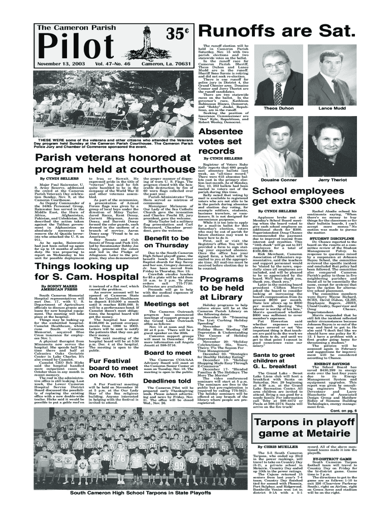 Fillable Online Cameron Parish Sample Ballot (Louisiana) Fax Email