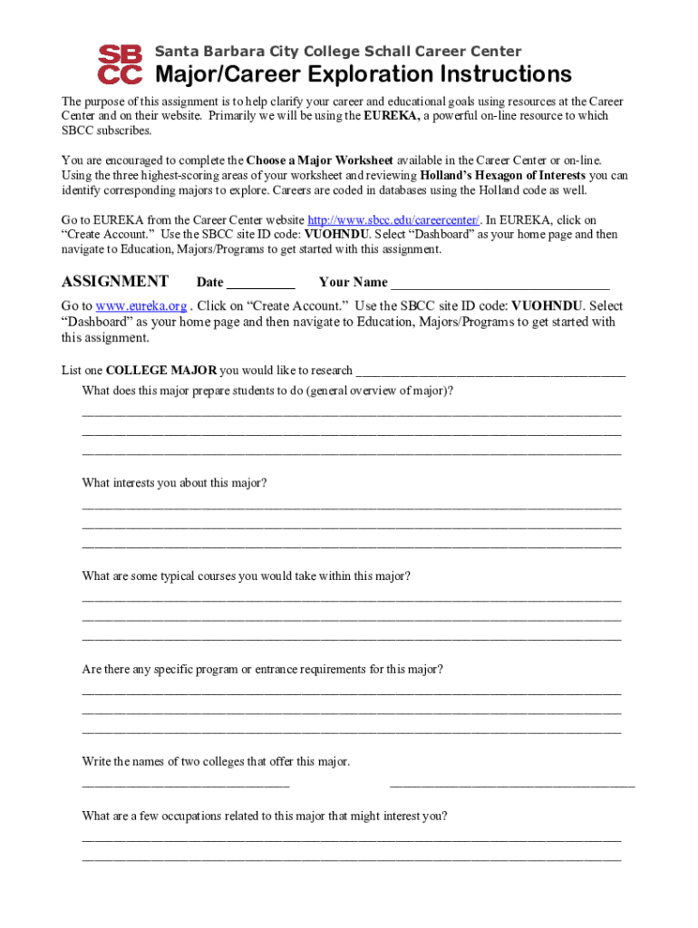 Fillable Online Major/Career Exploration Instructions Fax Email Print