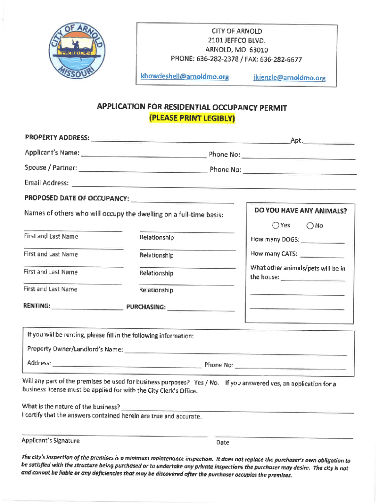 20212024 Form MO Application for Residential Occupancy Permit City