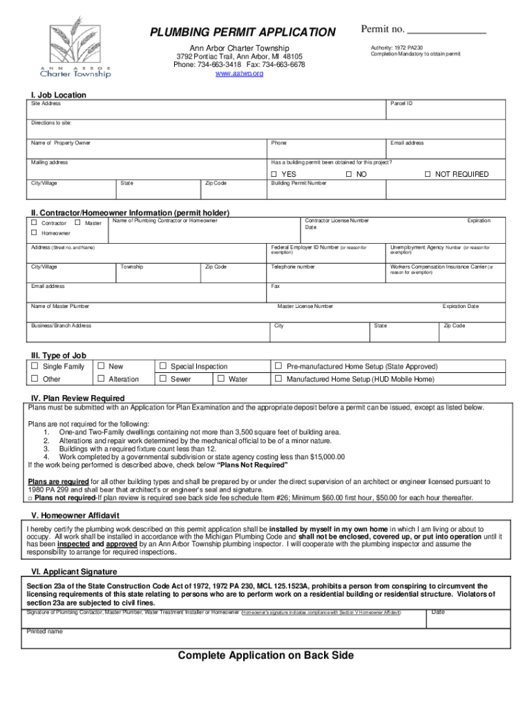 Michigan plumbing permit application: Fill out & sign online | DocHub