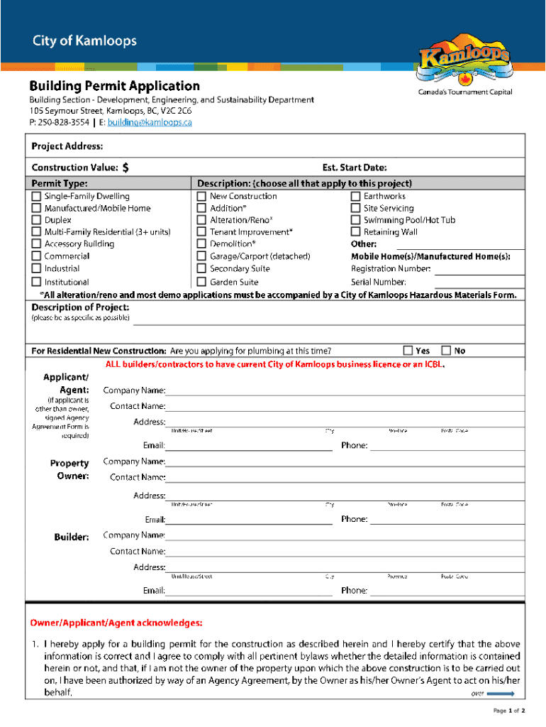 2023 Form Canada Building Permit Application City of Kamloops Fill
