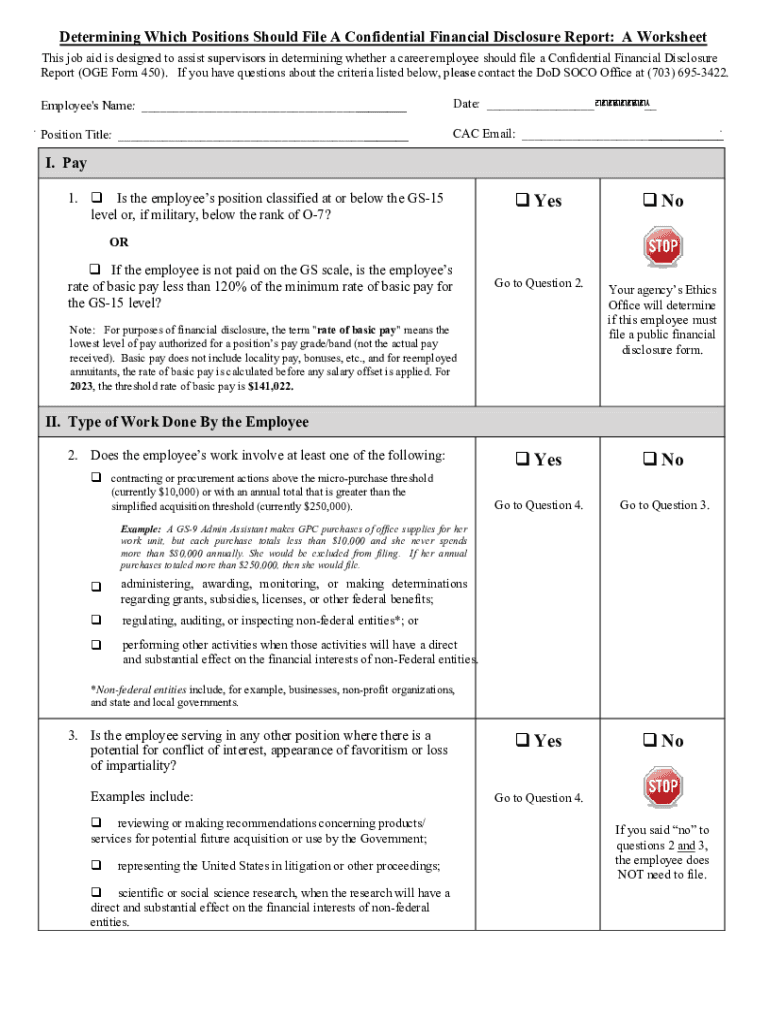 Fillable Online OSD Supervisors' OGE Form 450 Filing Determination Worksheet Fax Email Print