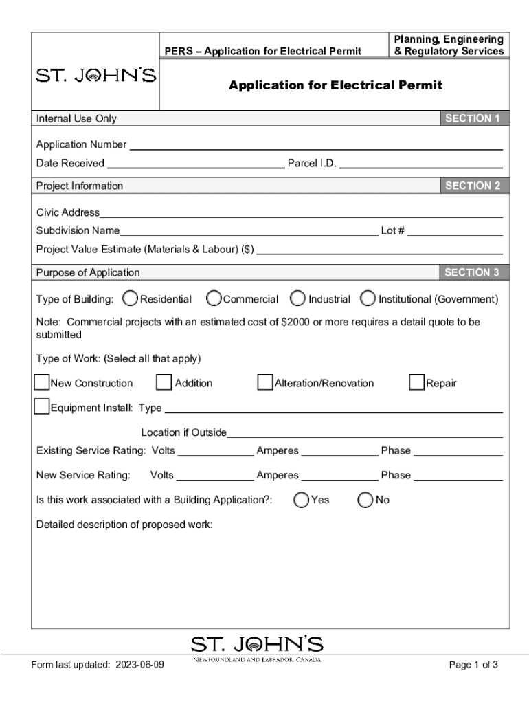 Fillable Online Application for Electrical Permit. Application for