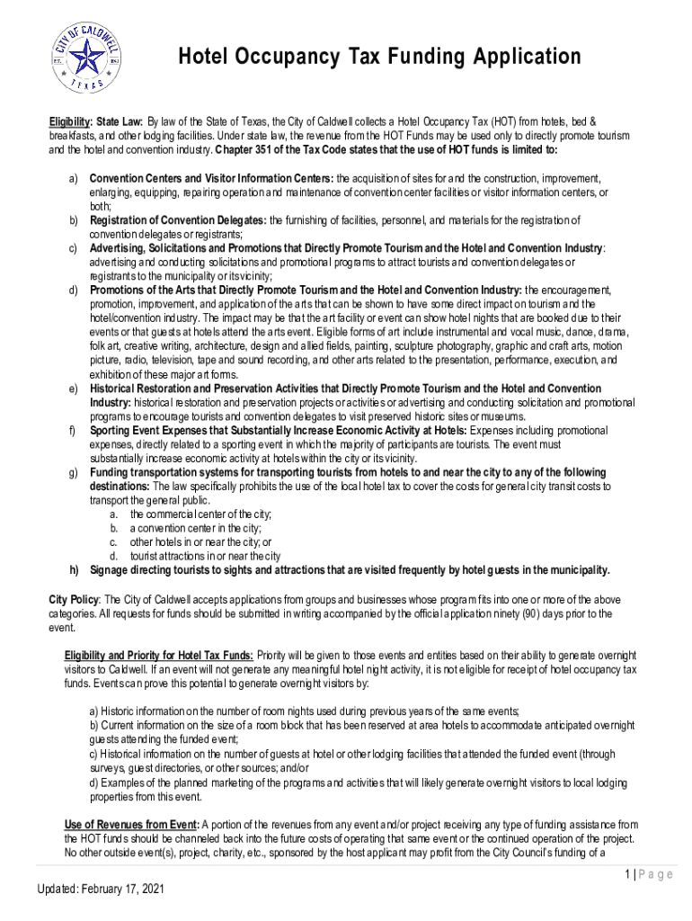 Fillable Online Hotel Occupancy Tax Form Burleson County Fax Email