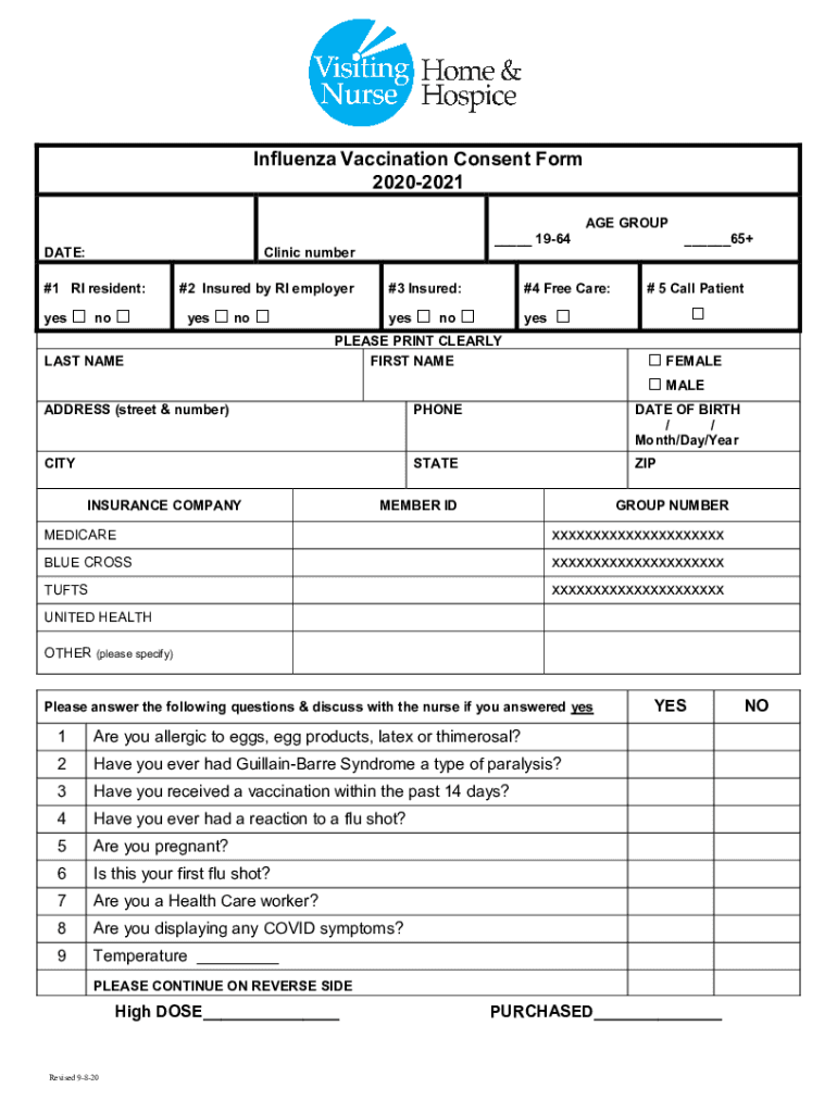 Fillable Online 20202021 Seasonal Influenza Vaccine Consent Form