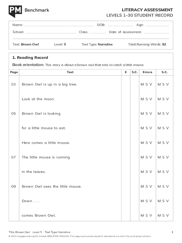 Fillable Online Fountas And Pinnell Benchmark Assessment Forms Fax