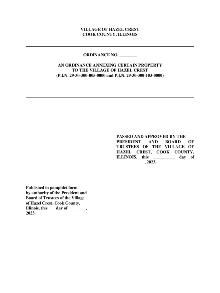 Fillable Online Village of Hazel Crest, Cook County, Illinois Ordinance No. 08 Fax Email