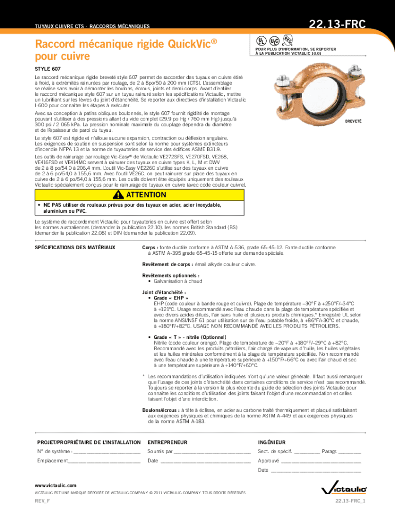 Remplissable En Ligne Style 607 QuickVic InstallationReady Rigid