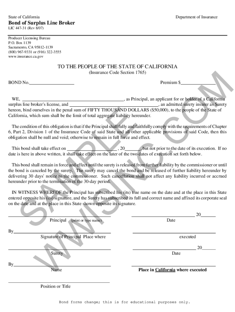 Fillable Online California Insurance Licensing & Regulatory Compliance