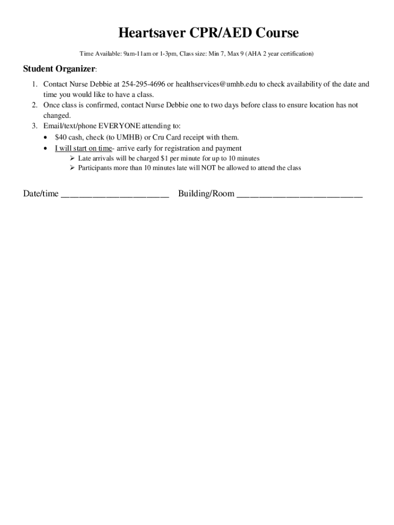 Fillable Online Heartsaver First Aid CPR AED Course Options Fax Email