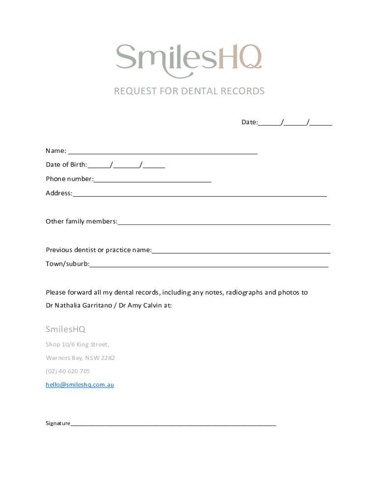 Fillable Online Dental Records Release Form.docx Fax Email Print