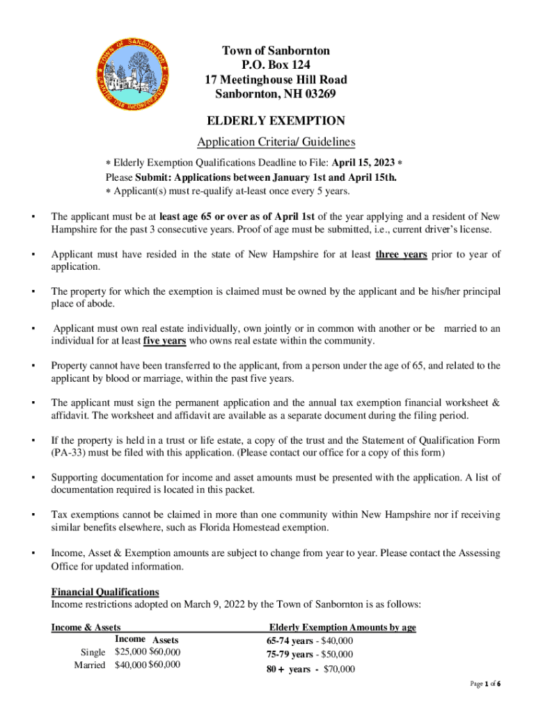 Fillable Online Elderly ExemptionConcord, NH Official site Fax
