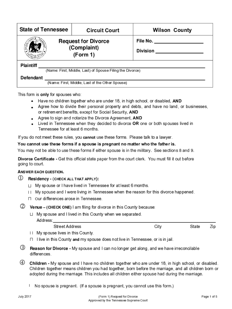 Fillable Online Tennessee's New Forms for Agreed Divorces Fax Email