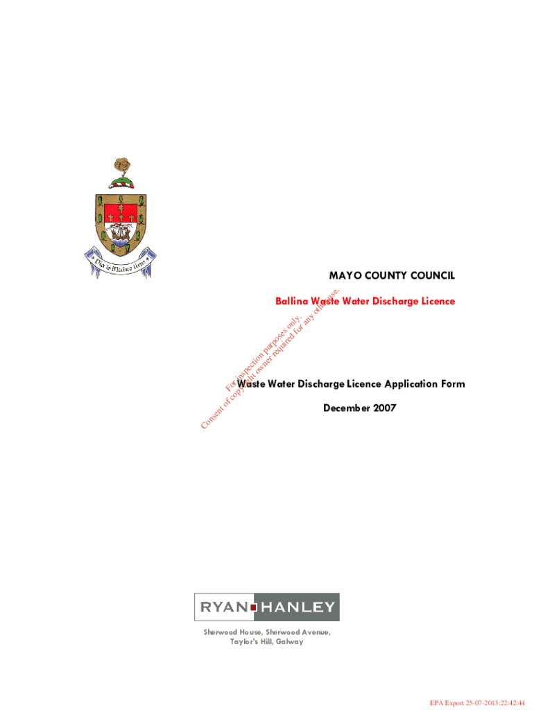 Fillable Online Waste Water Discharge Licence Application Form Fax