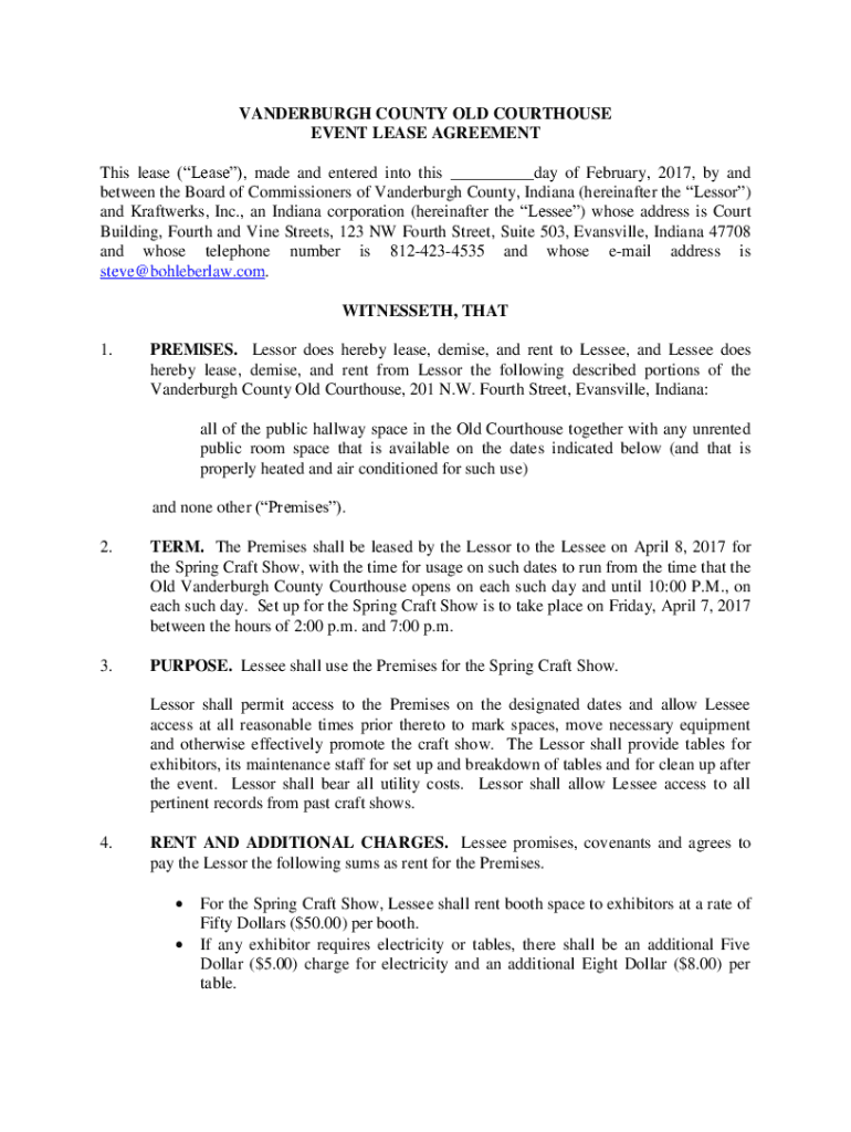 Fillable Online Vanderburgh County Old Courthouse Event Lease Agreement