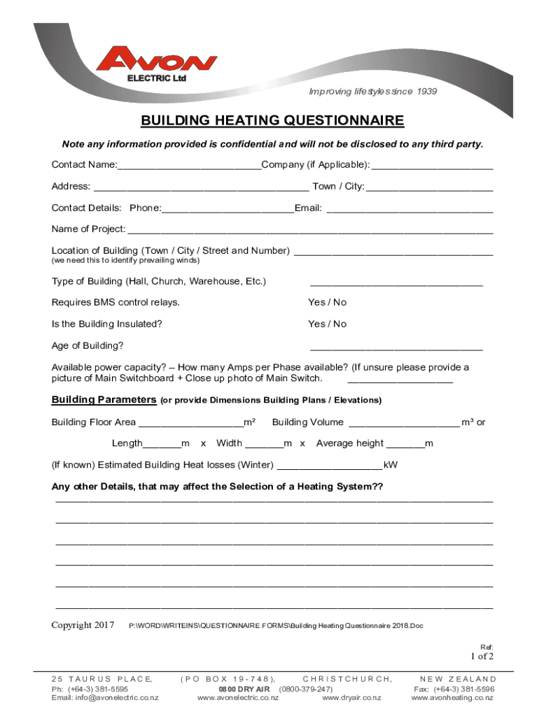 Fillable Online Building Heating Questionnaire Christchurch Fax Email