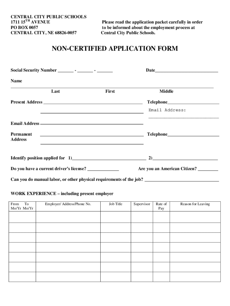 Fillable Online Central City Public Schools DistrictEmployee Forms