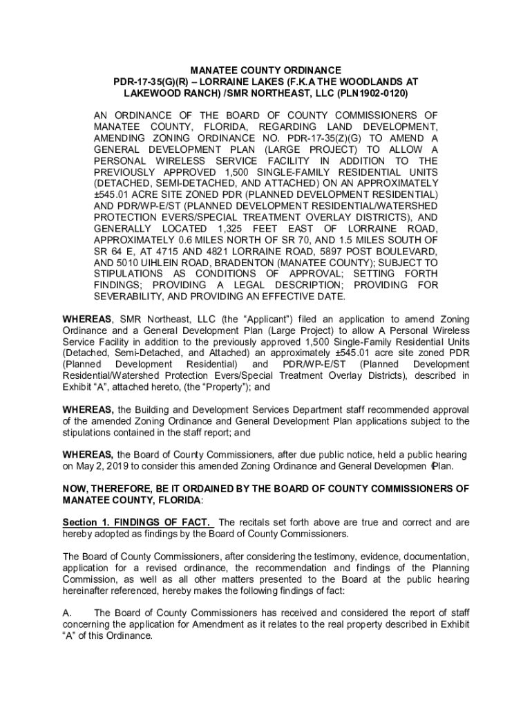 Fillable Online MANATEE COUNTY ZONING ORDINANCE PDR1735(G)(R