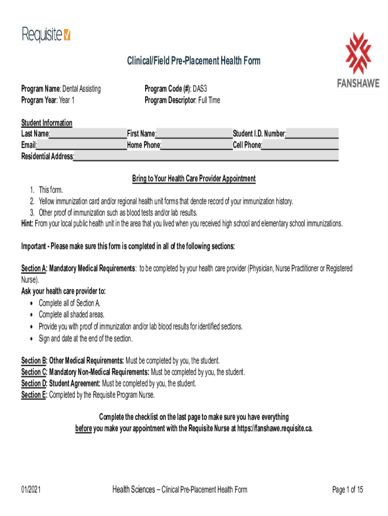 Fillable Online Fanshawe's Mandatory Requirements for Clinical Fax