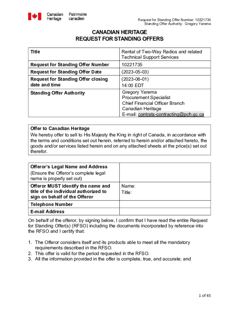 Fillable Online RCMP Standing Offers and Contracts with Sinclair