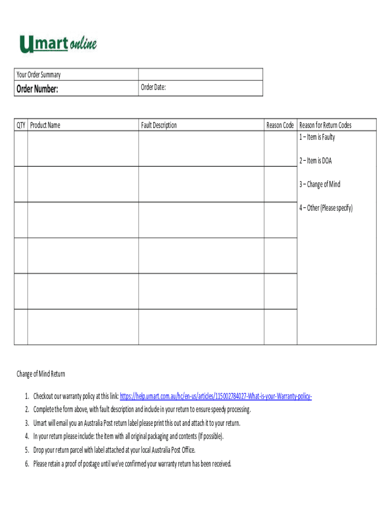 Fillable Online WarrantyReturnForm1.pdf Fax Email Print pdfFiller