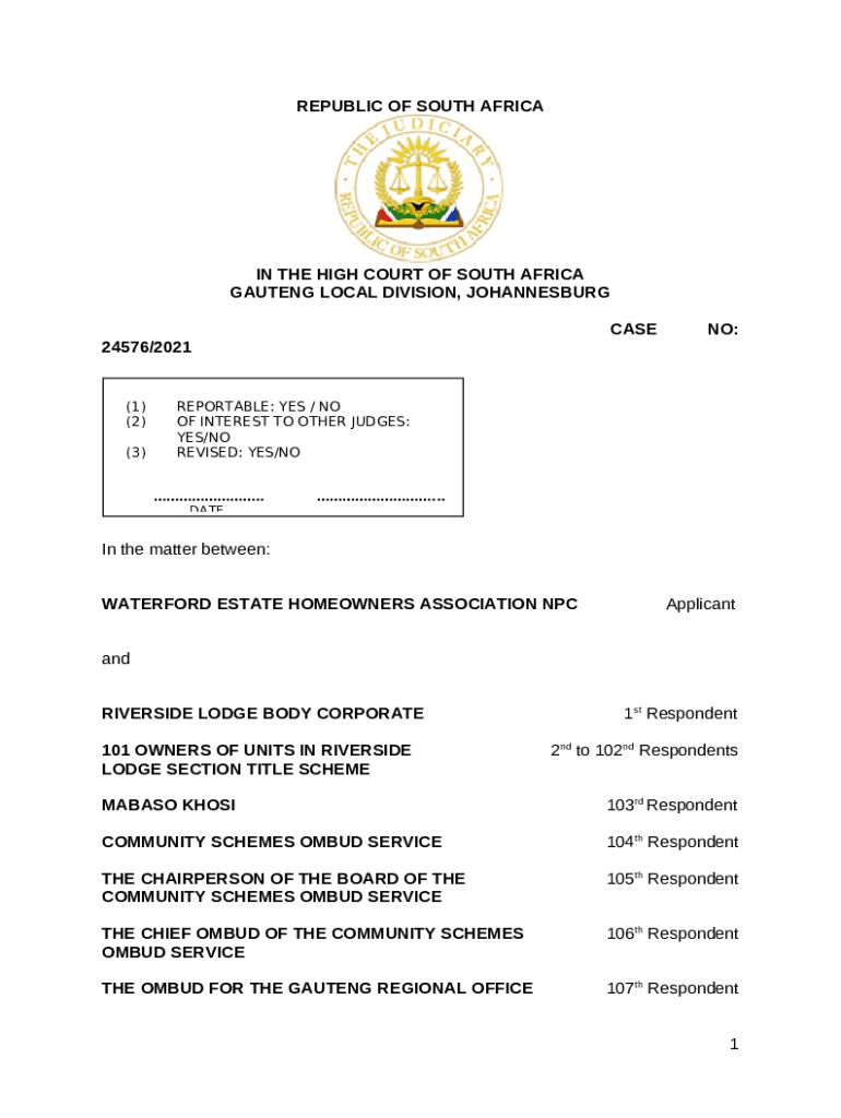 Fillable Online WATERFORD ESTATE HOMEOWNERS ASSOCIATION NPC Fax Email