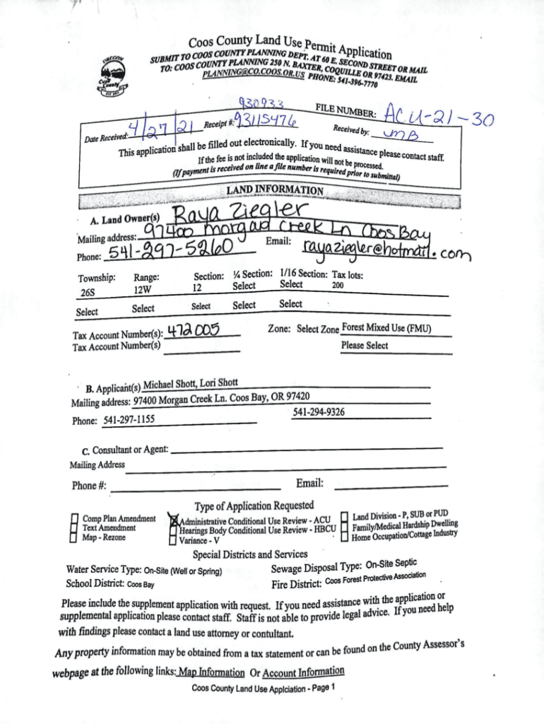 Fillable Online Coos County Land Use permit An Fax Email Print pdfFiller
