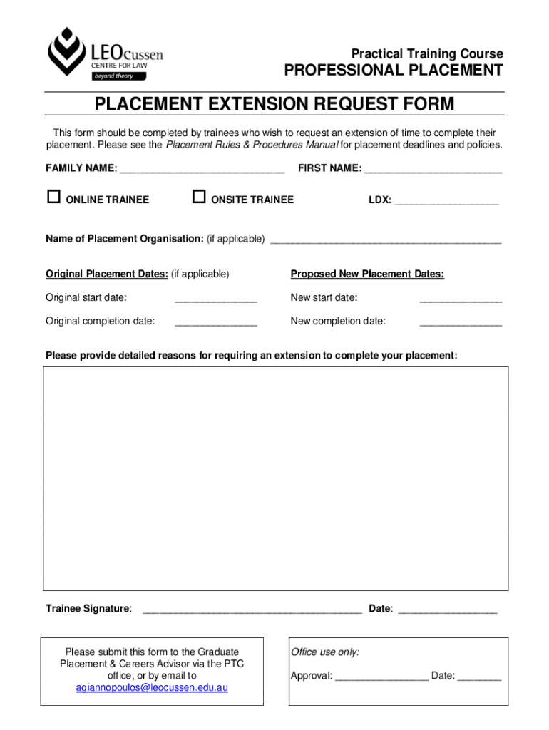 Fillable Online PLACEMENT EXTENSION REQUEST FORM Fax Email Print