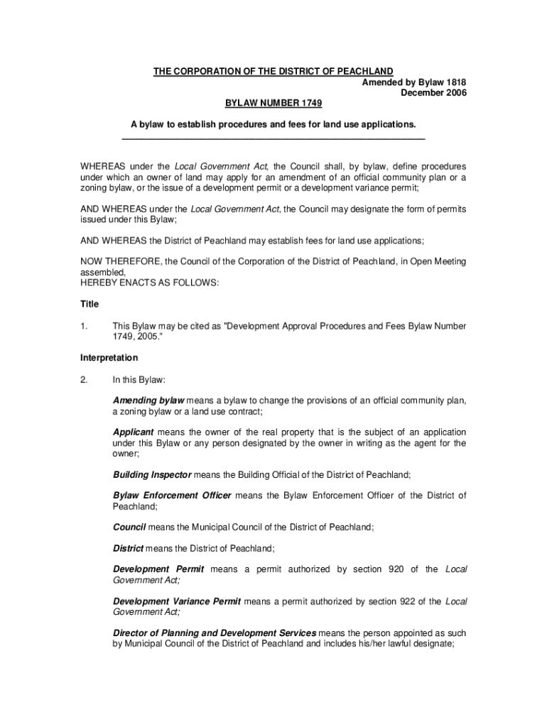 Fillable Online Development Approval Procedures and Fees Bylaw Fax