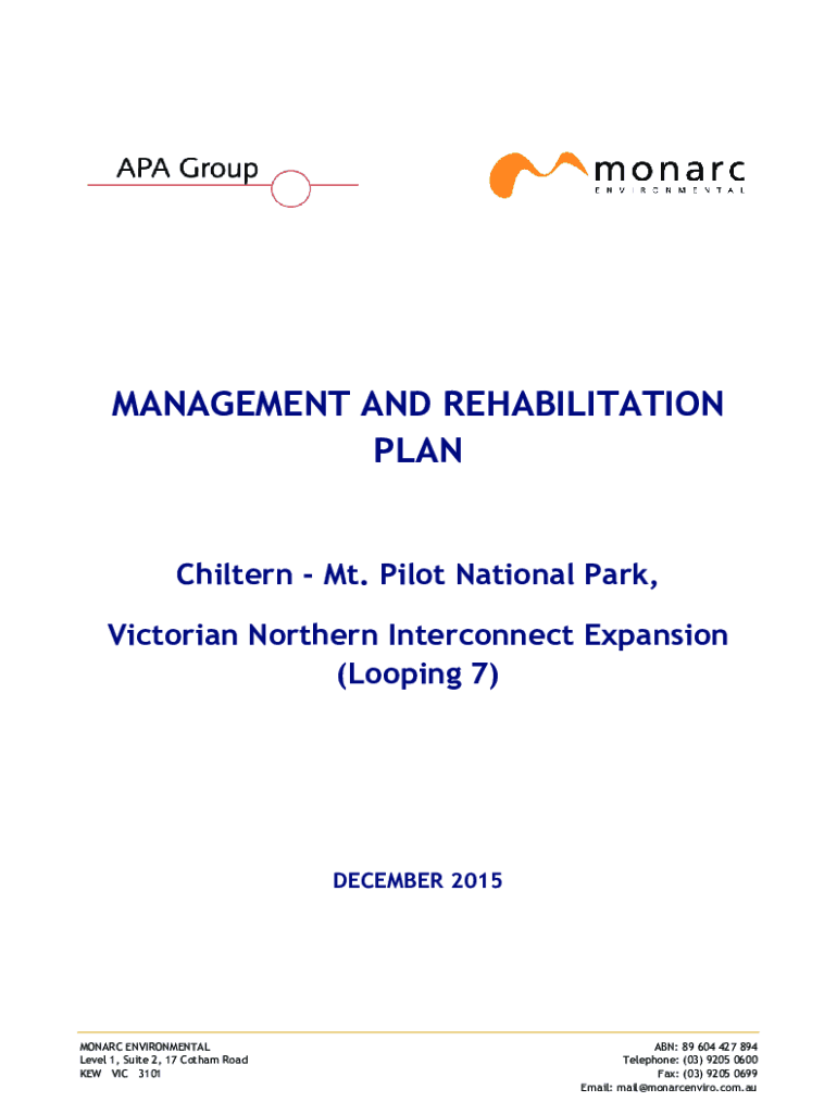 Fillable Online Management and Rehabilitation Plan Chiltern Mt