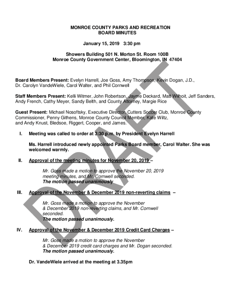 Fillable Online Parks & Recreation Board Monroe County, Indiana Fax