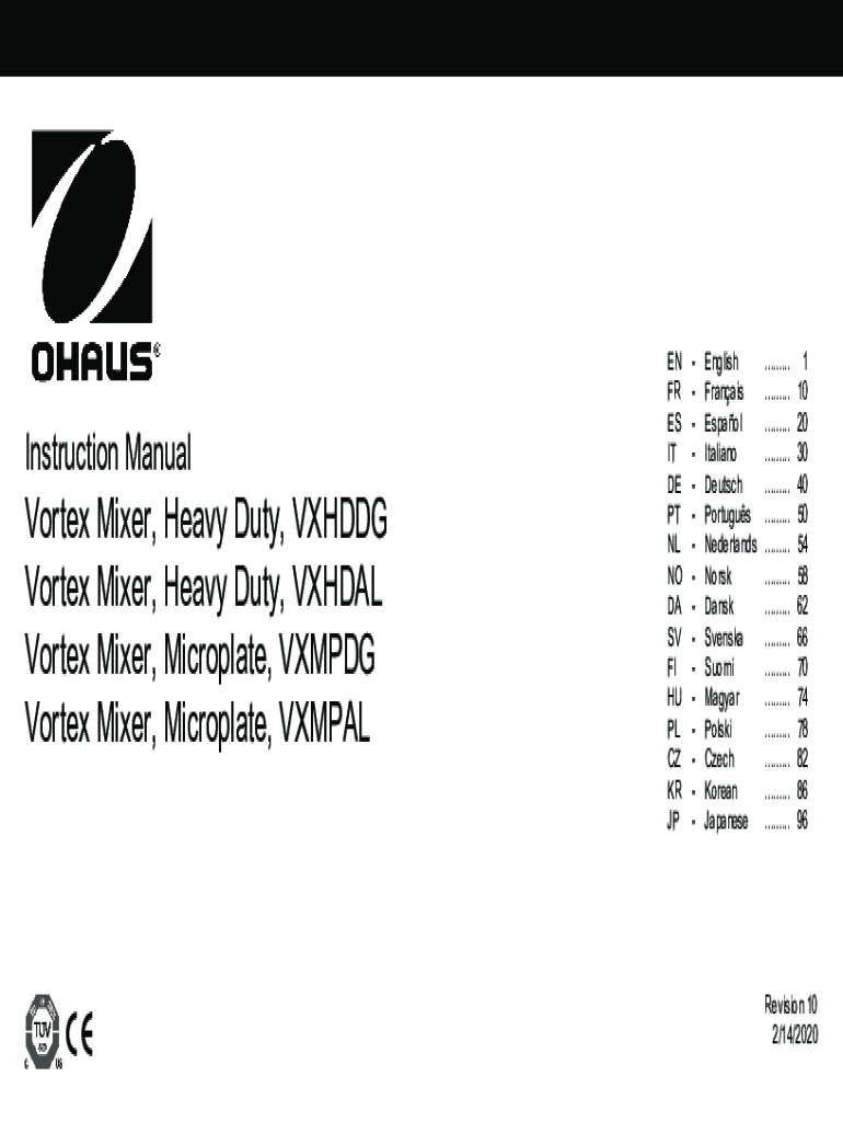 Fillable Online Ohaus Heavy Duty and Microplate Vortex Mixers Manual