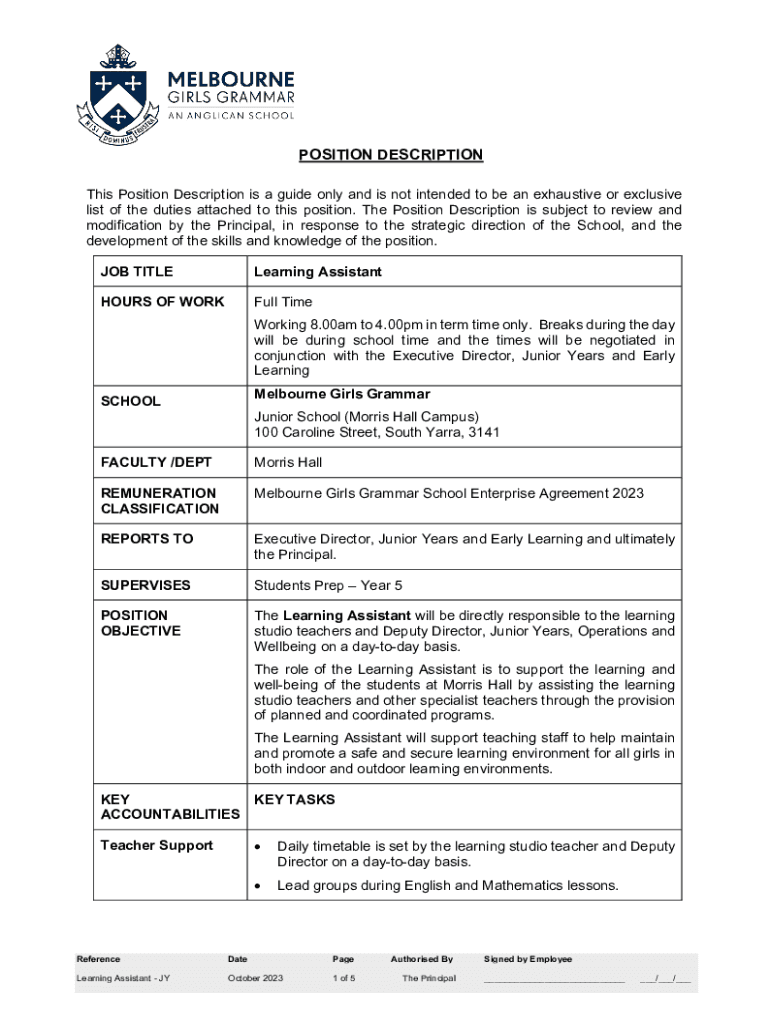 Fillable Online This Position Description is a guide only and is not