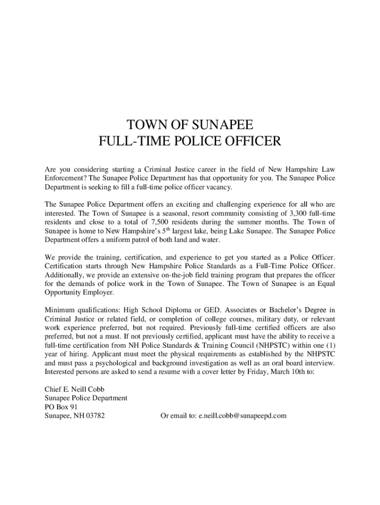 Fillable Online Town of Sunapee is hiring now find the jobs Fax Email