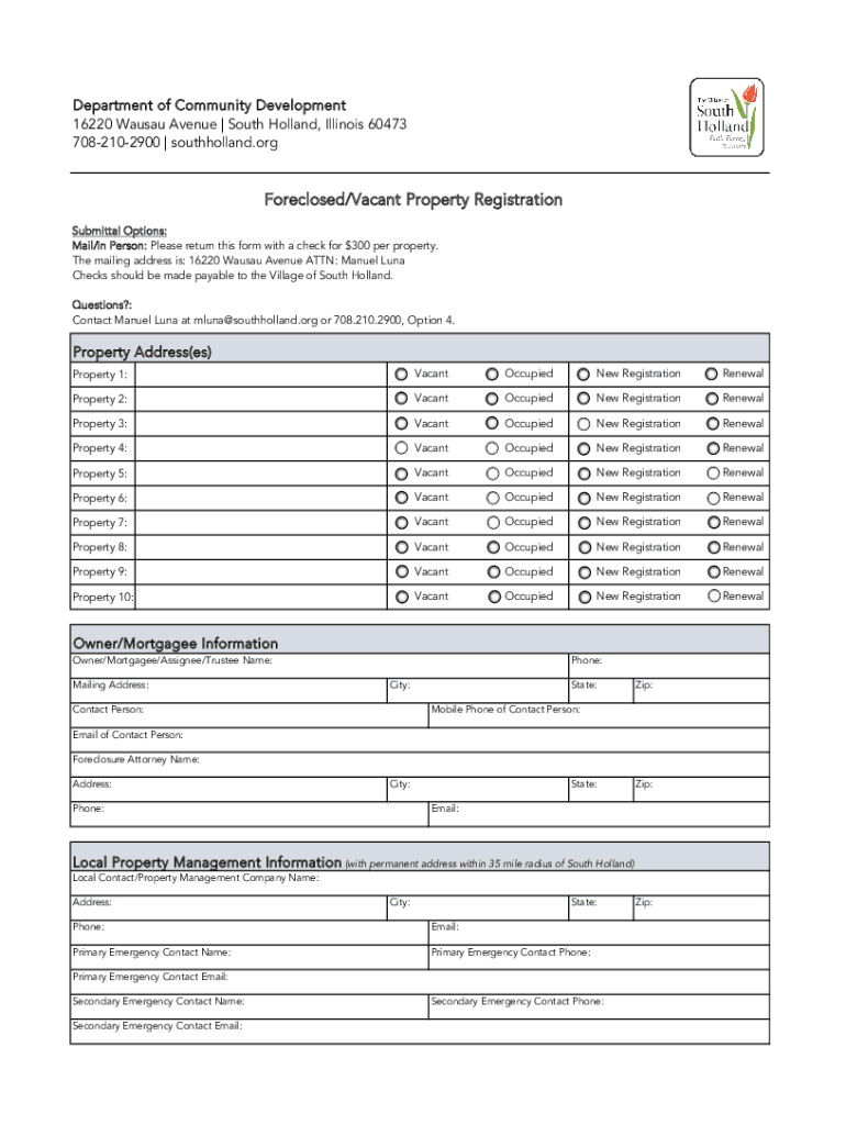 Fillable Online Foreclosed/Vacant Property Registration Fax Email Print