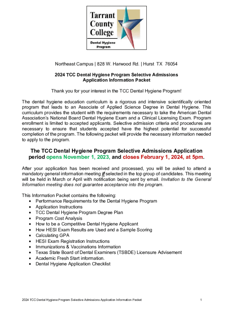 Fillable Online 2024 TCC Dental Hygiene Program Application Information