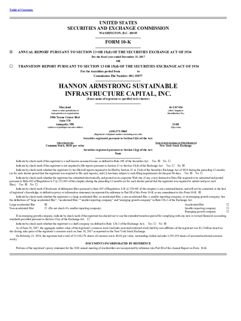 Fillable Online HANNON ARMSTRONG SUSTAINABLE Fax Email Print pdfFiller